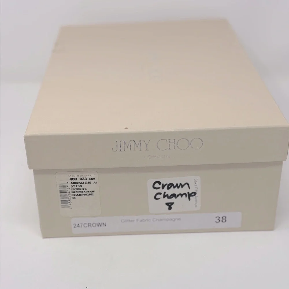 Jimmy Choo Crown Glitter Fabric Champagne Peep Toe Pumps Heels Size 38 - Picture 9 of 12